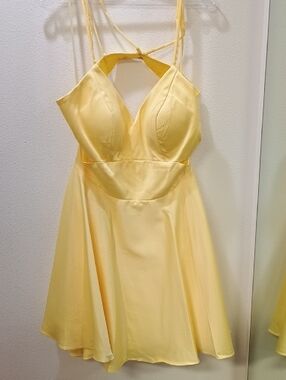 Yellow Satin Midi Dress with Strappy Back